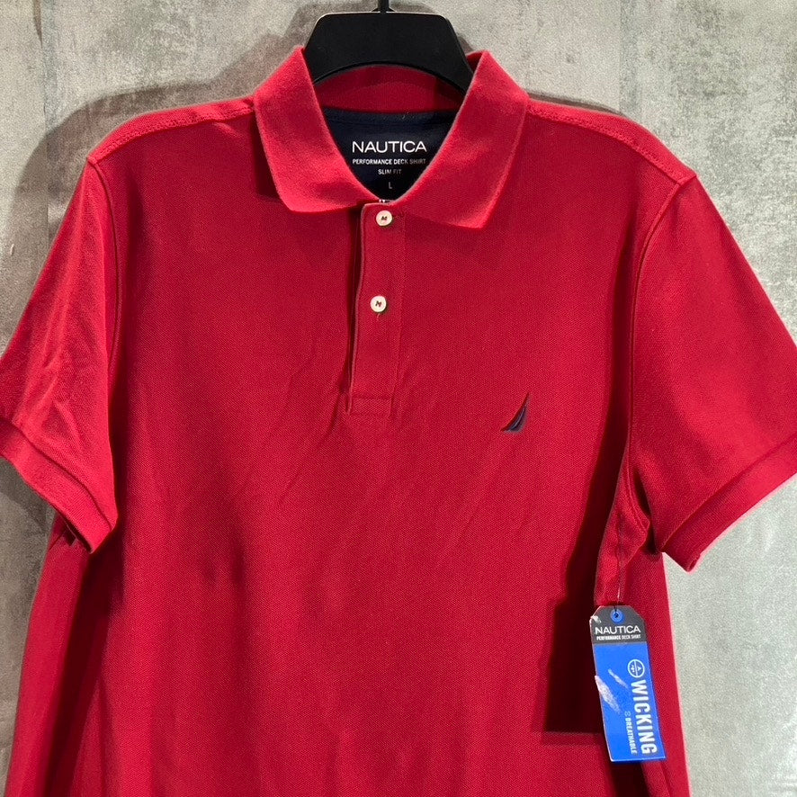 NAUTICA Men's Red Slim-Fit Performance Deck Short Sleeve Polo SZ L