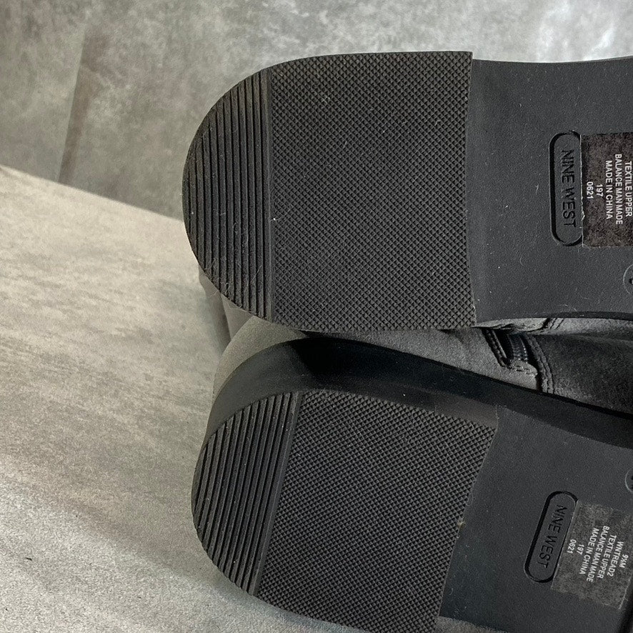 NINE WEST Women's Charcoal Tread Lug Sole Block-Heel Over-The-Knee Boots SZ 9.5