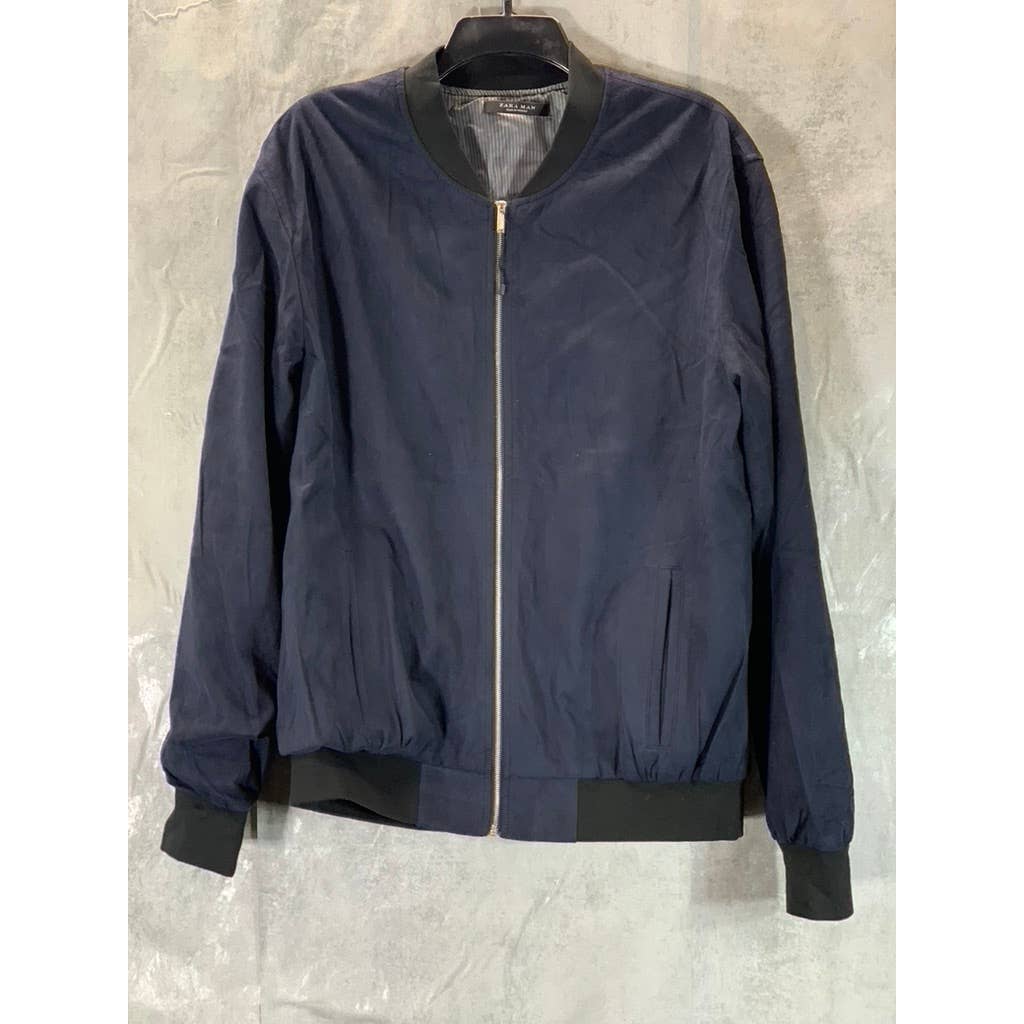 ZARA MAN Men's Navy Zip-Up Lightweight Bomber Jacket SZ 2XL