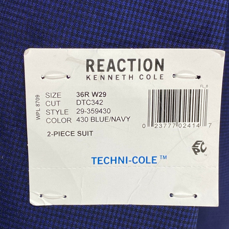 REACTION KENNETH COLE Blue Slim-Fit Mini Check Regular Suit Jacket SZ 36R