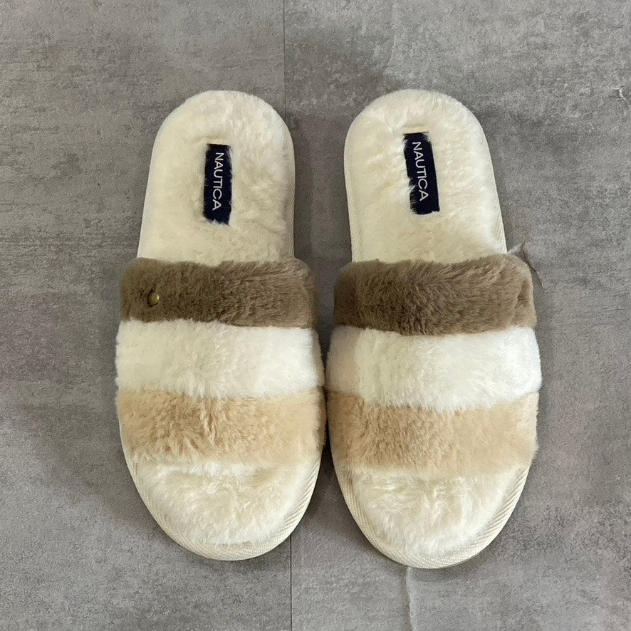 NAUTICA Women's Natural Chyler Faux-Fur Slide Slippers SZ 8