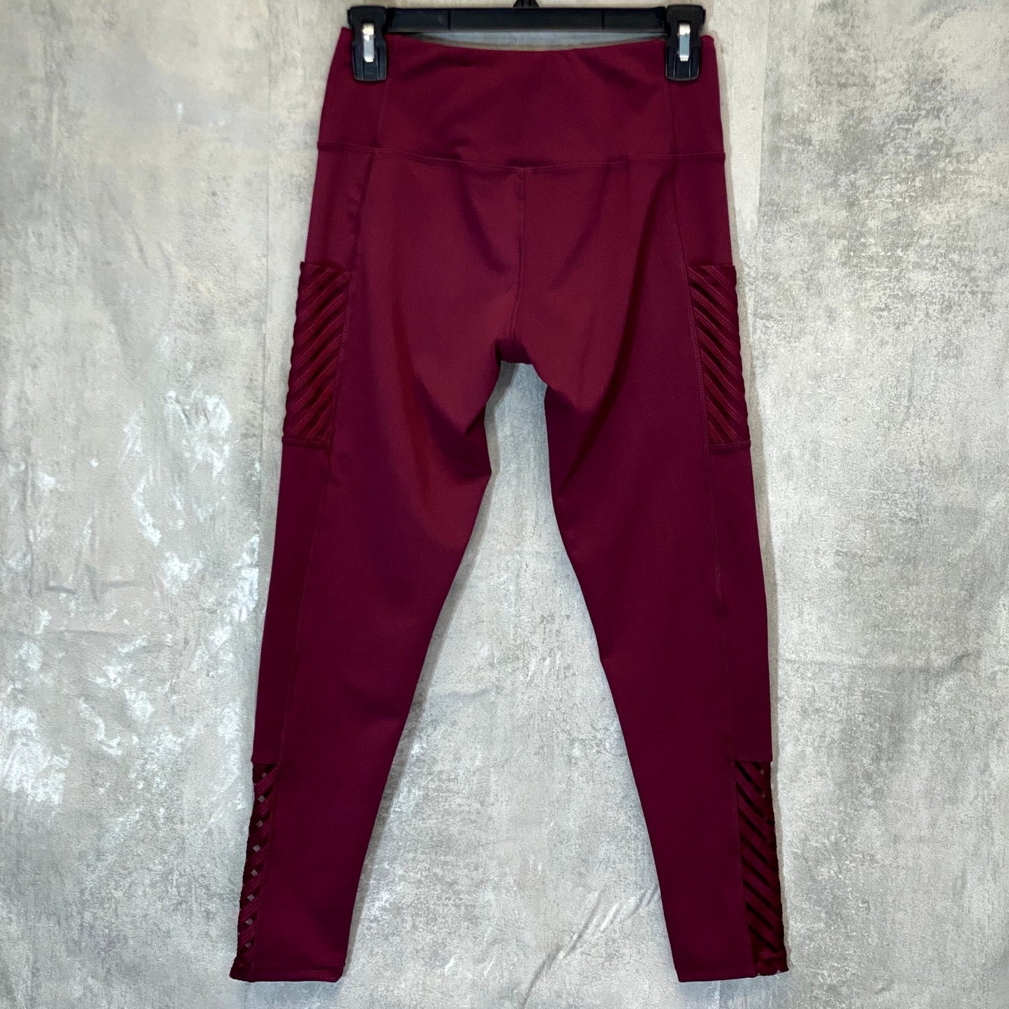 JGX Performance Women's Burgundy Tummy Control High-Rise Mesh Detail Crop Leggings SZ S