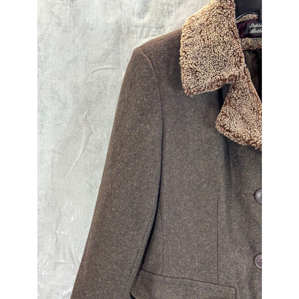 STEPHANIE MATHEWS Women's Brown Wool Sherpa Coat SZ 6 Missy