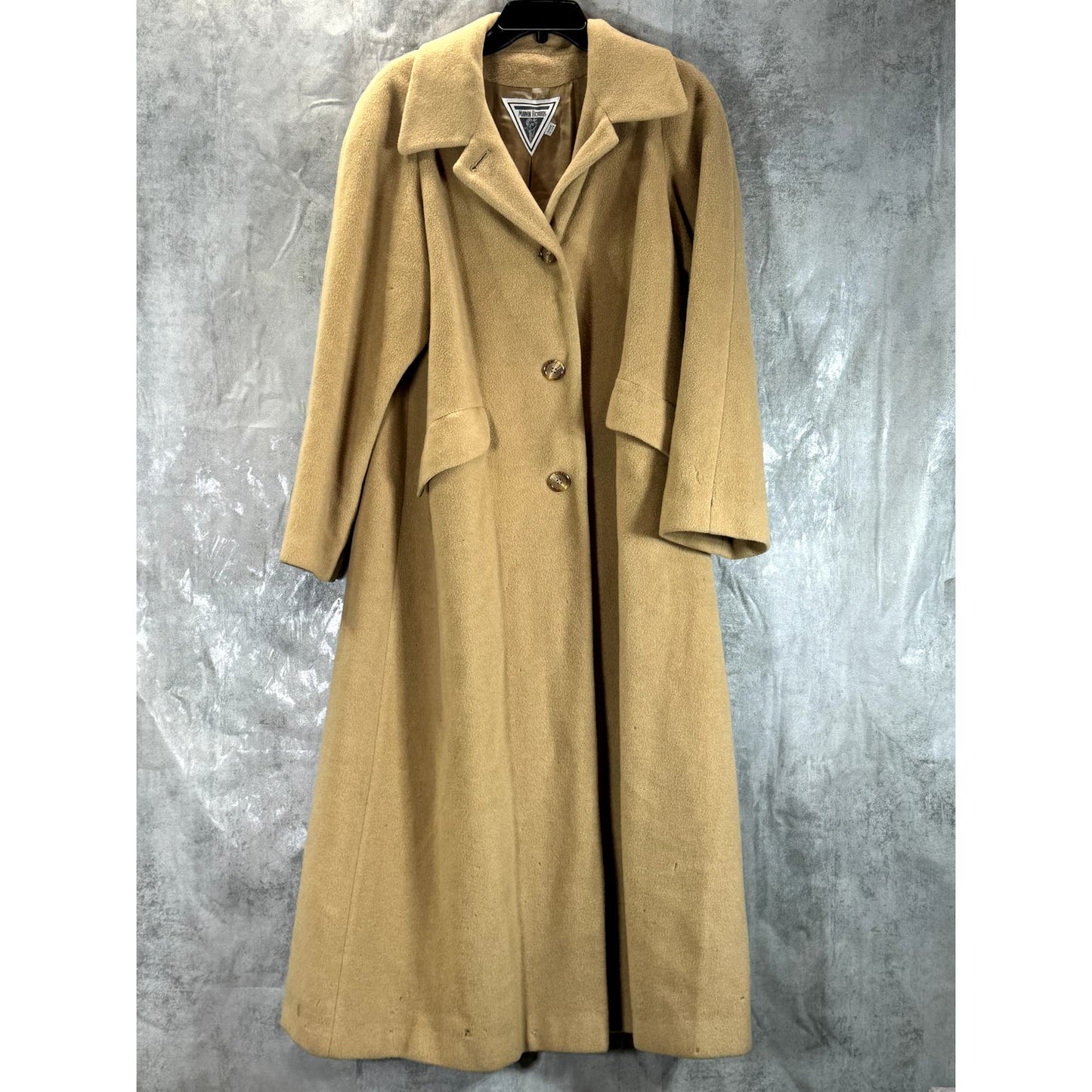 MARVIN RICHARDS Women's Tan Camel Hair Button-Up Trench Coat SZ 8