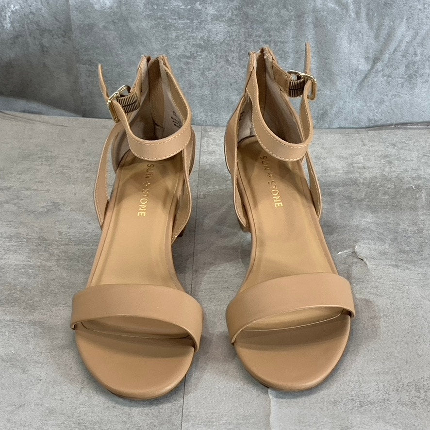 SUN+STONE Women's Nude Jackee Round-Toe Ankle-Strap Block-Heel Dress Sandals SZ8