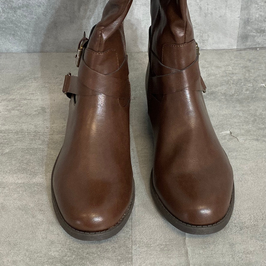 STYLE & CO Cognac Marliee Wide-Calf Full Side Zip Round-Toe Riding Boots SZ 9