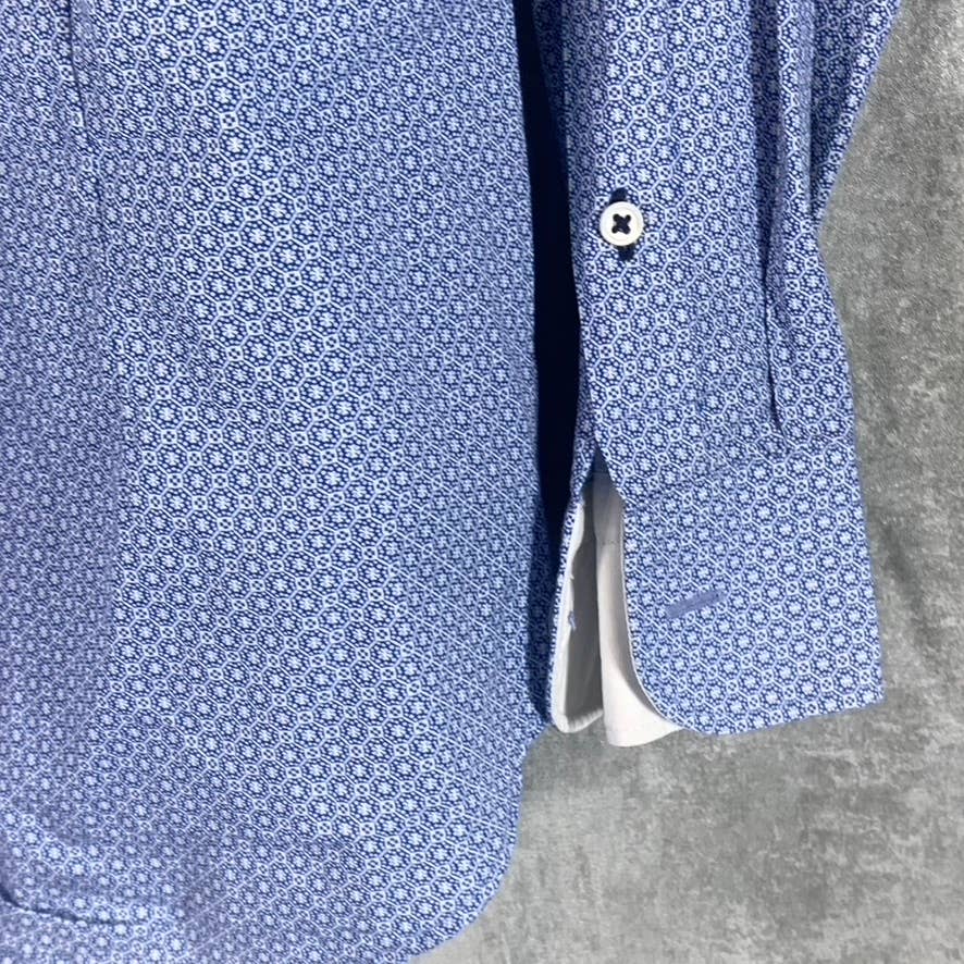 ZARA MAN Men's Blue Tailored Fit Printed Button-Up Cotton Long-Sleeve Shirt SZXL