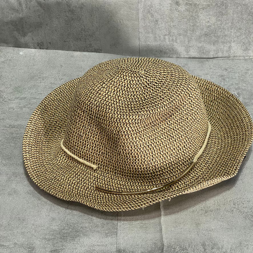 INC INTERNATIONAL CONCEPTS Brown Straw Tweed Cloche Hat with Metal Detail SZ OS