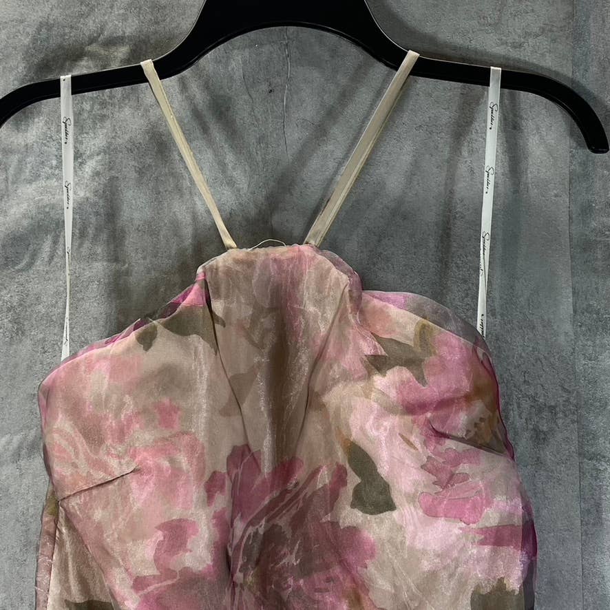 SPEECHLESS Juniors' Grey/Fuchsia Organza Floral-Print Tiered Halter Dress SZ 9