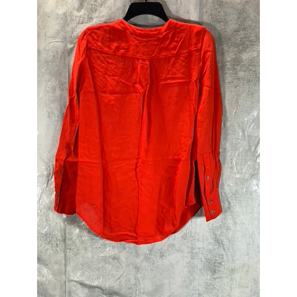 J.CREW Women's Bold Red Button-Up Long Sleeve Collarless Top SZ 00