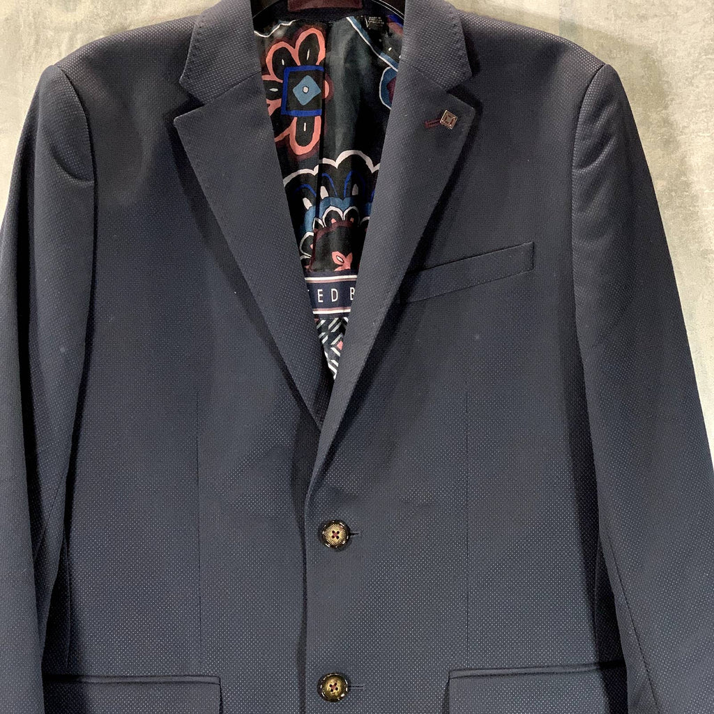 TED BAKER Men's Navy Hemsby Slim-Fit Textured Two-Button Suit Jacket SZ 3(US38)