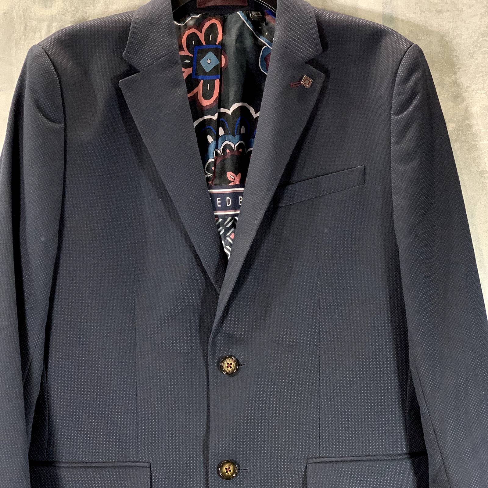 TED BAKER Men's Navy Hemsby Slim-Fit Textured Two-Button Suit Jacket SZ 3(US38)