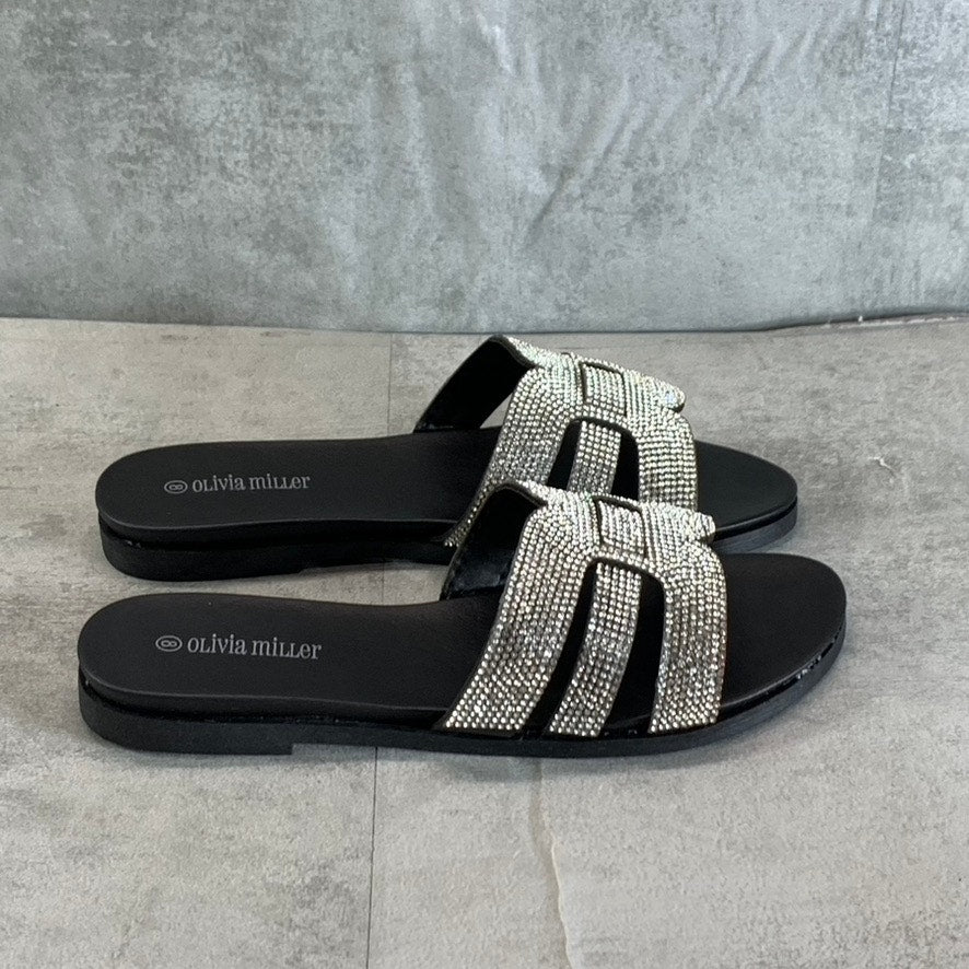 OLIVIA MILLER Women's Black Saltspring Rhinestone Embellished Strap Sandals SZ 8