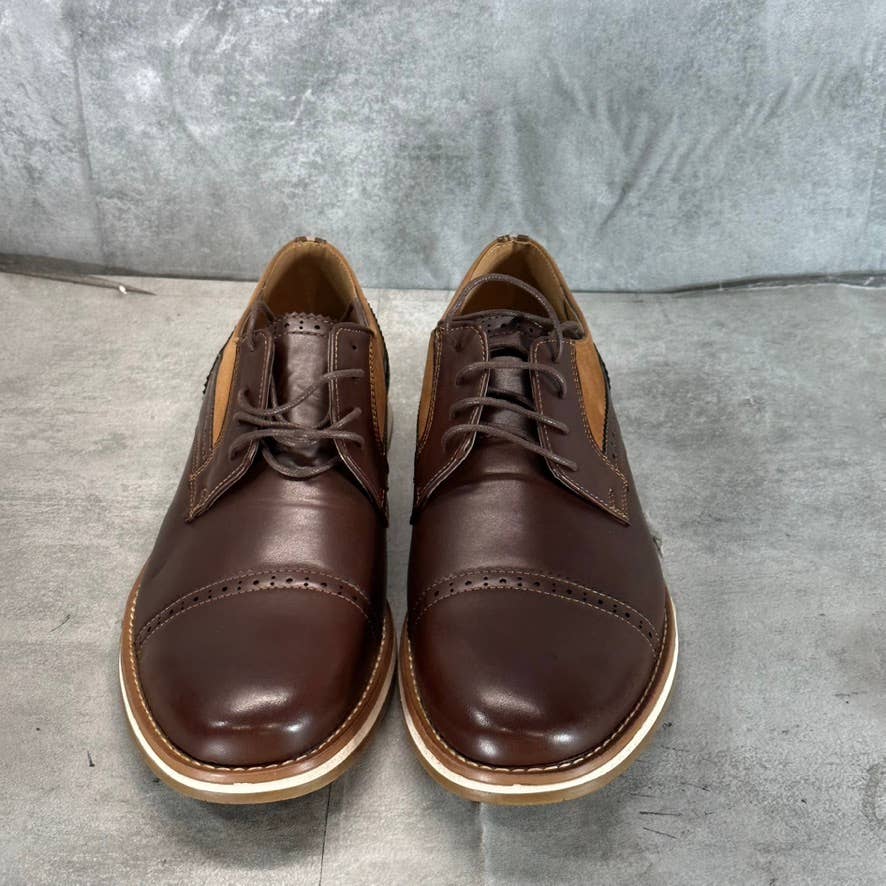 VANCE CO. Men's Brown Faux-Leather Griff Lace-Up Cap-Toe Derby SZ 13