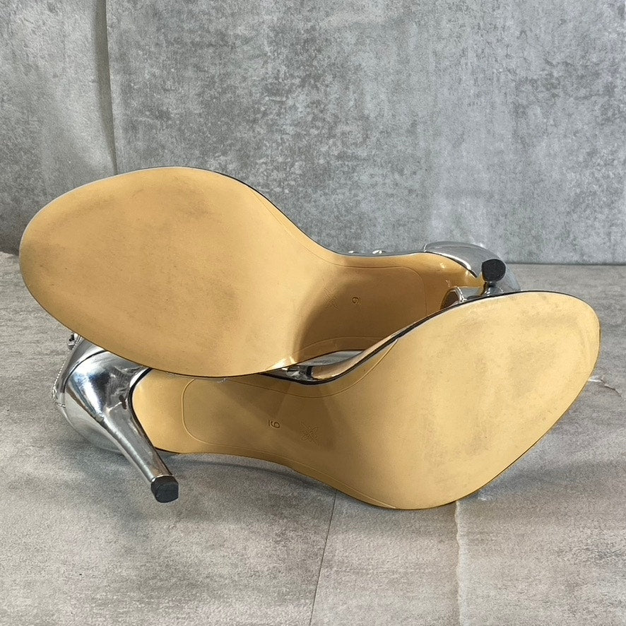 BCBGENERATION Women's Silver Jadia Chain Detail Ankle Strap Dress Sandals SZ 9