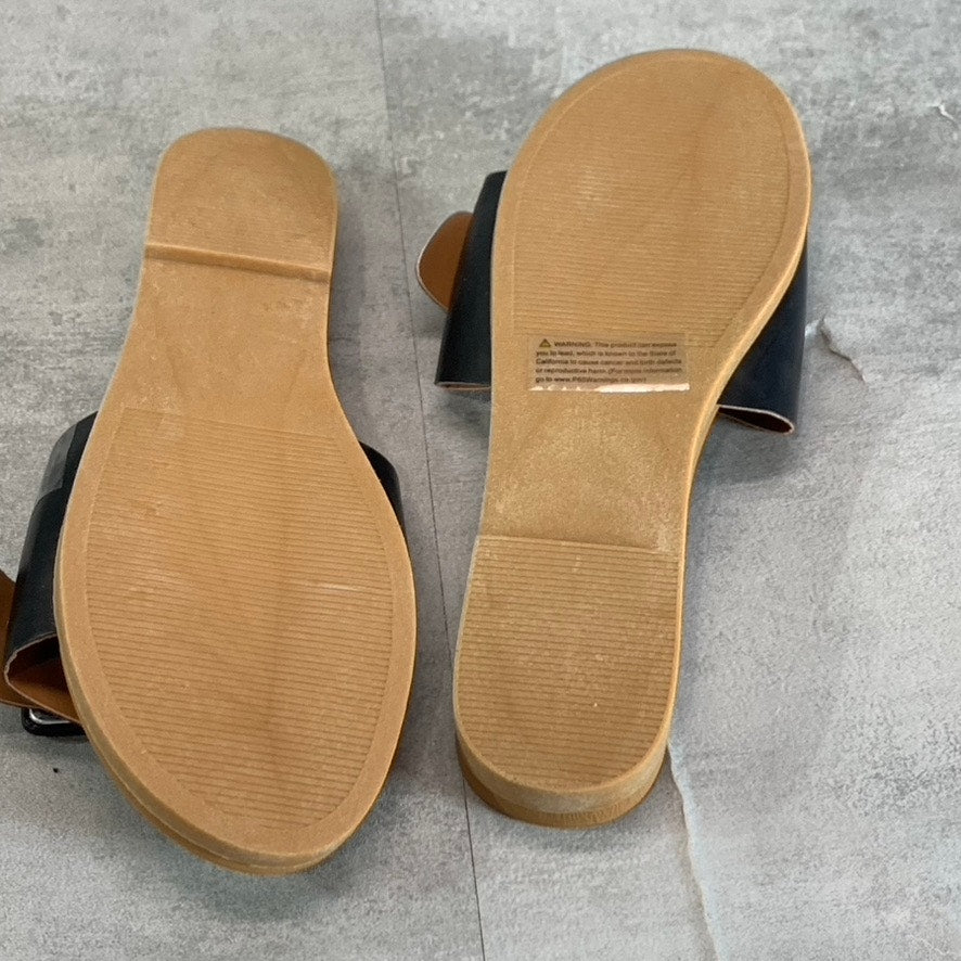 OLIVIA MILLER Women's Black Mia Buckle Round-Toe Slide Sandals SZ 10