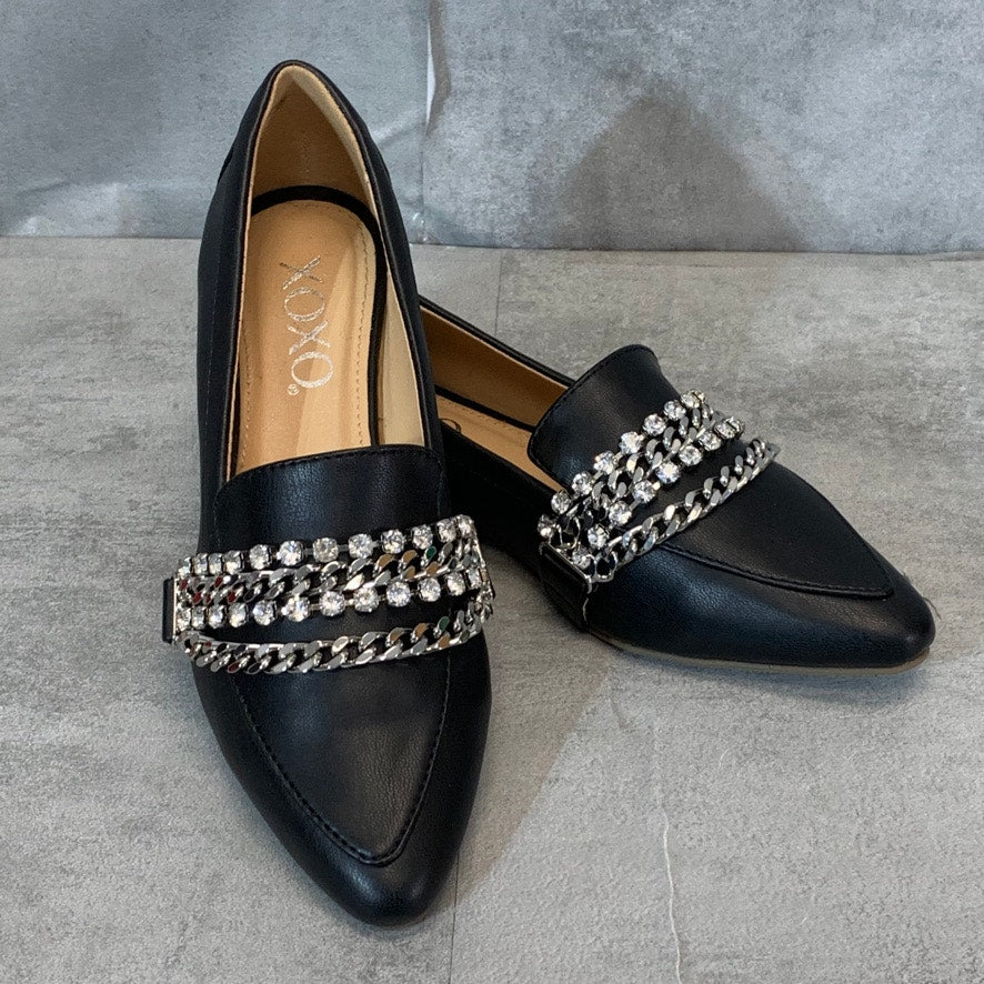 XOXO Black Vona Crystal Chain Embellished Pointed-Toe Slip-On Flats SZ 6