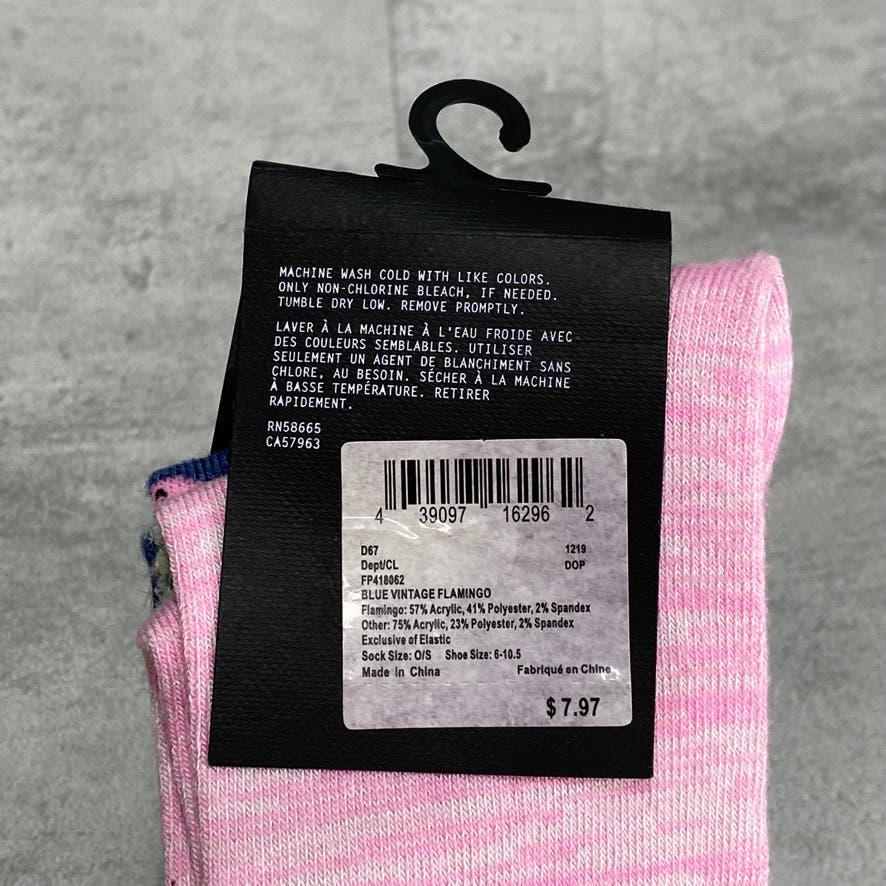 FREE PRESS Navy/Pink Flamingo Novelty Crew Socks 2pack SZ OS