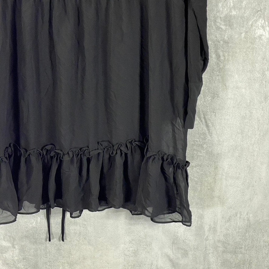BAR III Women's Black Ruffled Drawstring-Waist Button-Front Mini Dress SZ 2XL