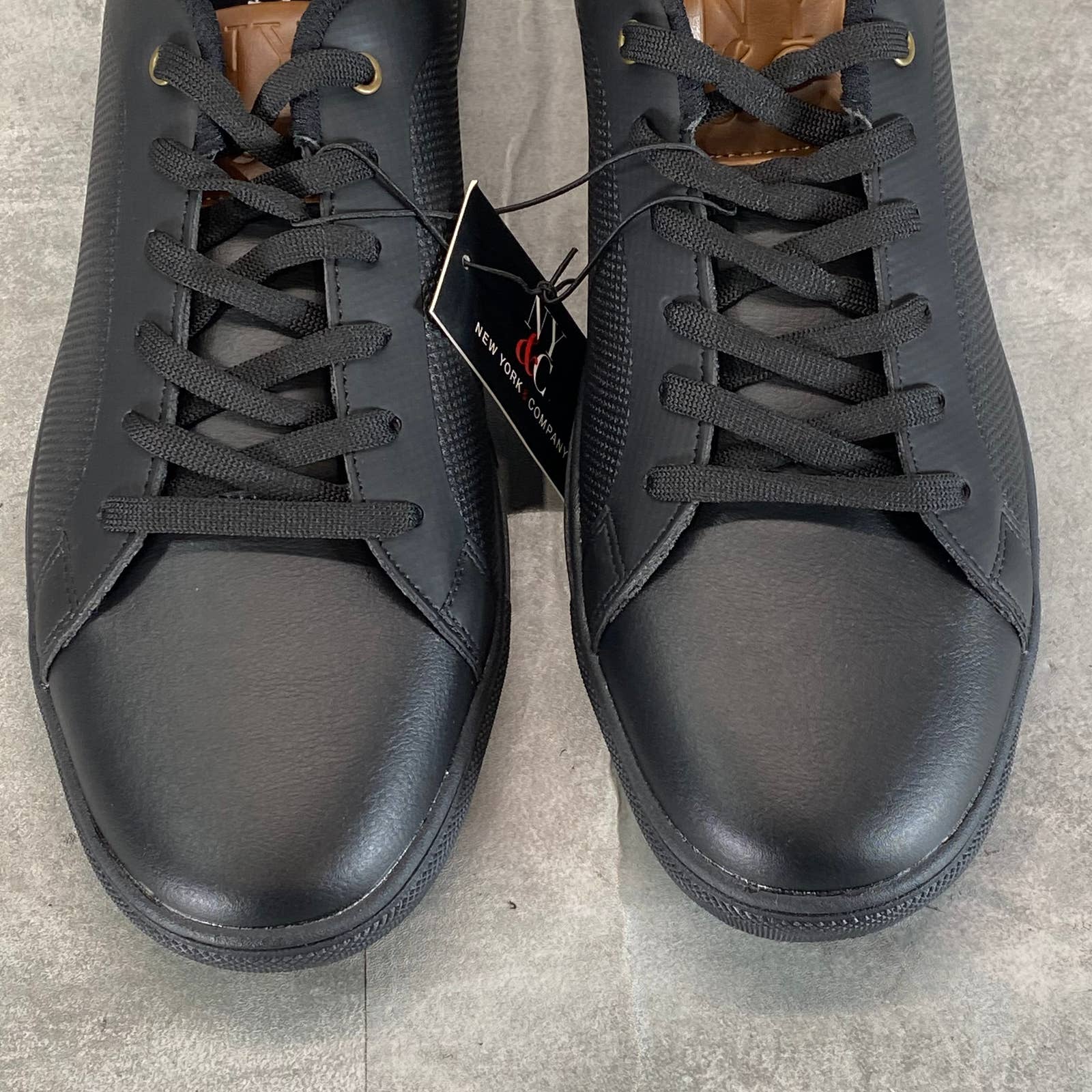 NEW YORK & COMPANY Men's Black Faux-Leather Cooper Low-Top Sneakers SZ 11