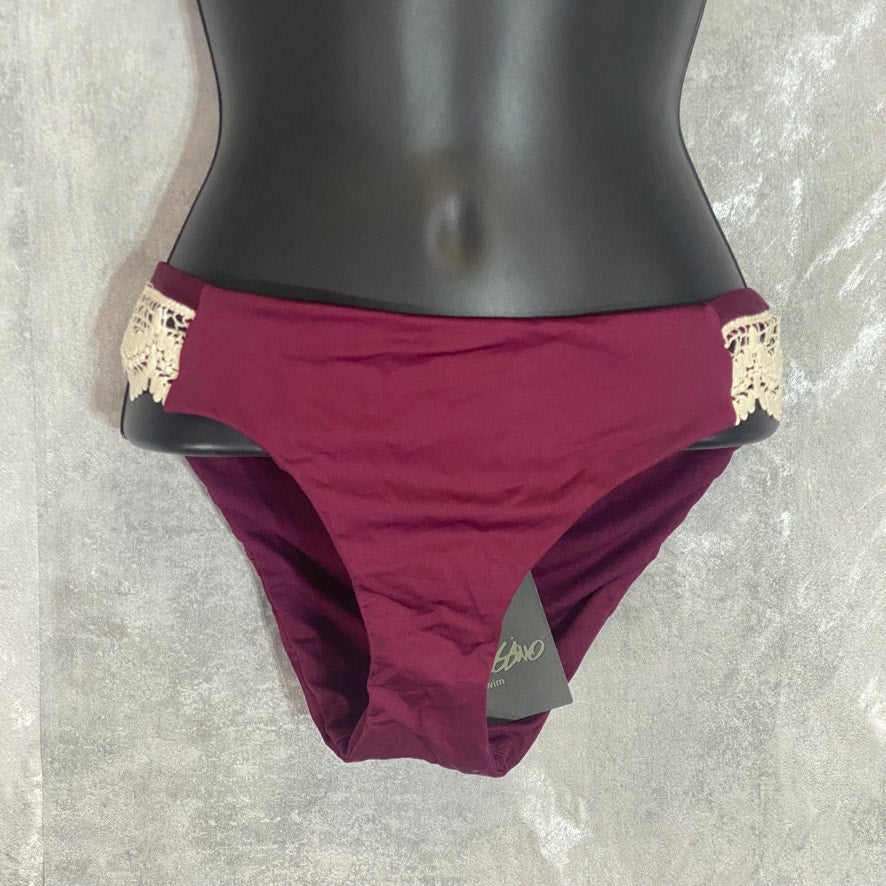 MOSSIMO Burgundy Sea Side Embroidered Moderate Coverage Bikini Bottom SZ S