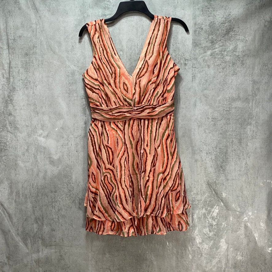 BAR III Woodcut Print Ruched-Waist V-Neck Sleeveless Mini Dress SZ 2