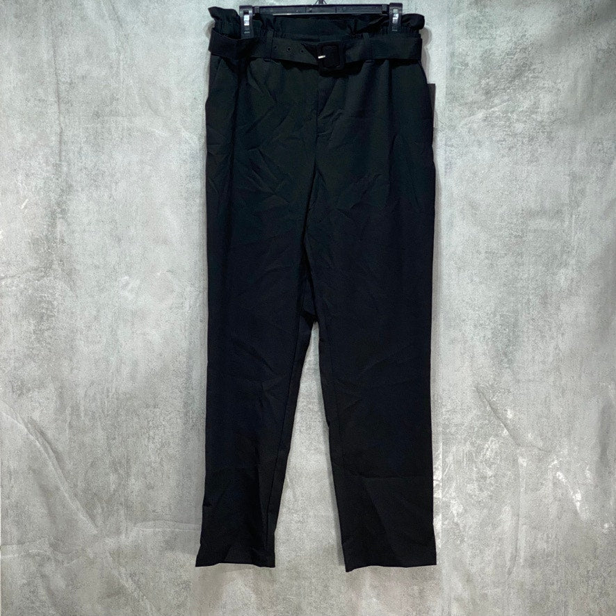 DANIELLE BERNSTEIN Black Paperbag Waist Straight Leg Pants SZ M