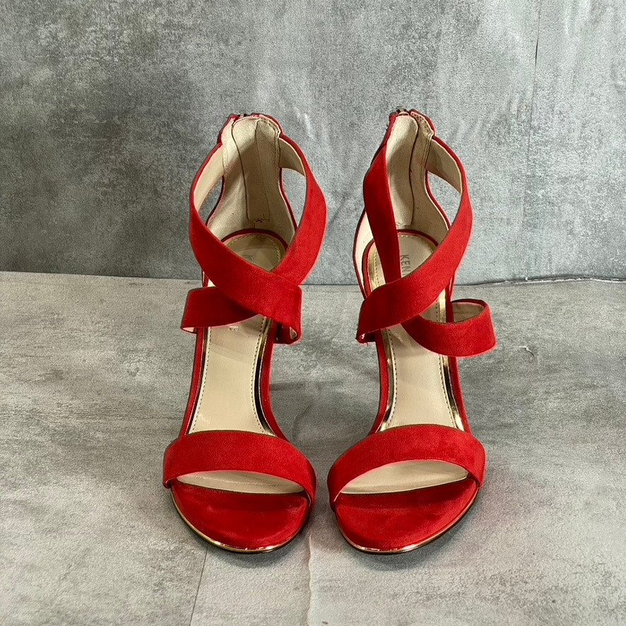 KENNETH COLE NEWYORK Women's Red Brooke Cross Heeled Round-Toe Dress Sandals SZ 6.5