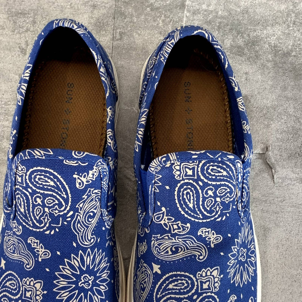 SUN + STONE Men's Navy Paisley Reins Slip-On Sneakers SZ 7./5