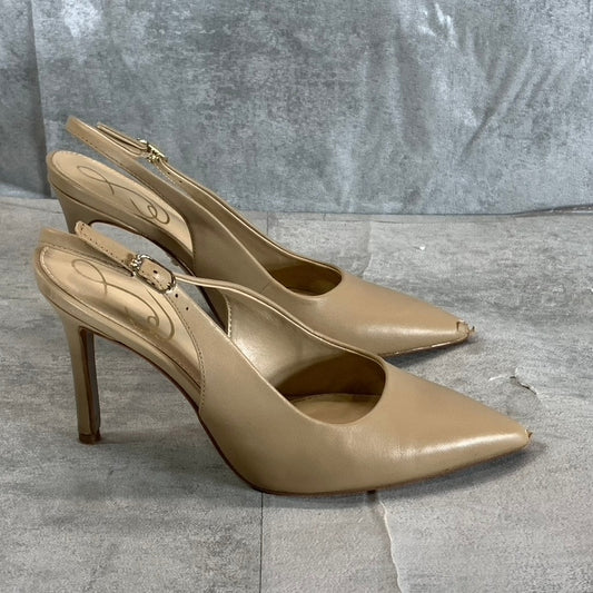 SAM EDELMAN Women's Beige Faux-Leather Hazel Pointed-Toe Slingback Pumps SZ 5