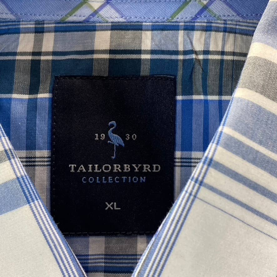 TAILORDBYRD Men's Blue Plaid Button-Up Short-Sleeve Shirt SZ XL