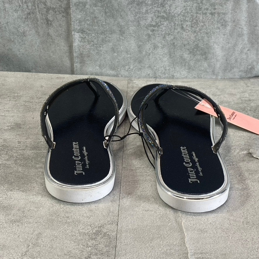 JUICY COUTURE Women's Black Rhinestone Embellished Scope Memory Foam Thong