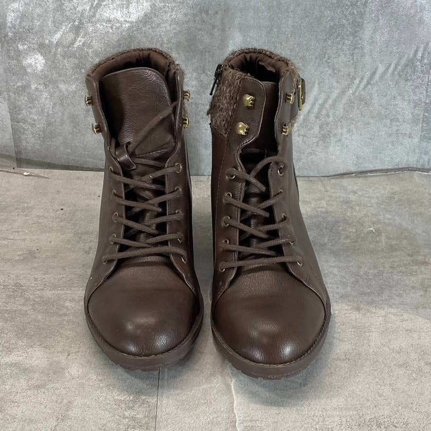 STYLE & CO Women's Chocolate Gaiel Lace-Up Cold-Weather Lug-Sole Boots SZ 8.5