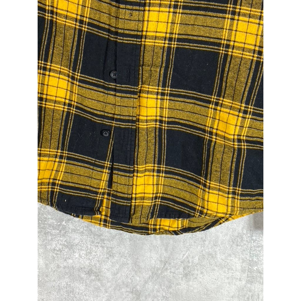 GOODFELLOW & CO Men's Black/Yellow Plaid Standard Fit Button-Up Shirt SZ S