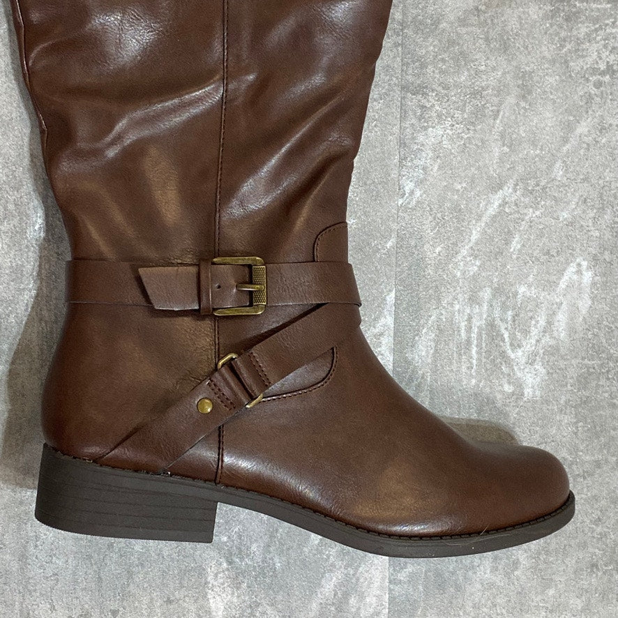 STYLE & CO Cognac Marliee Wide-Calf Full Side Zip Round-Toe Riding Boots SZ 9