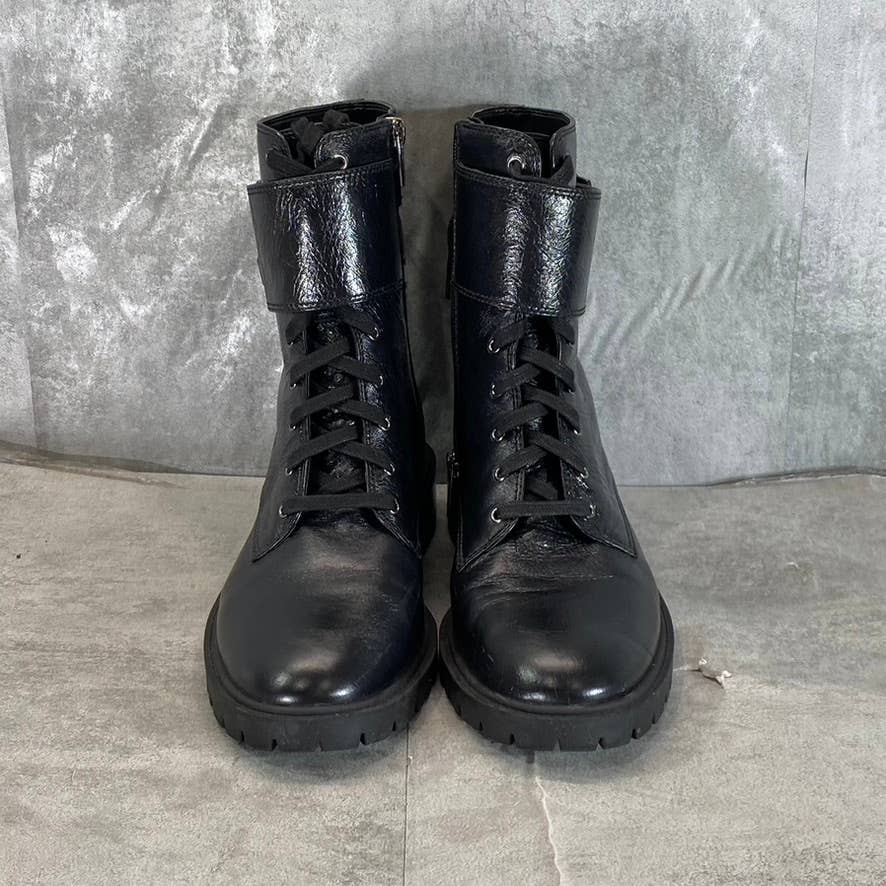 VINCE CAMUTO Women's Black Fawdry Lace-Up Double-Buckle Combat Boots SZ 9.5