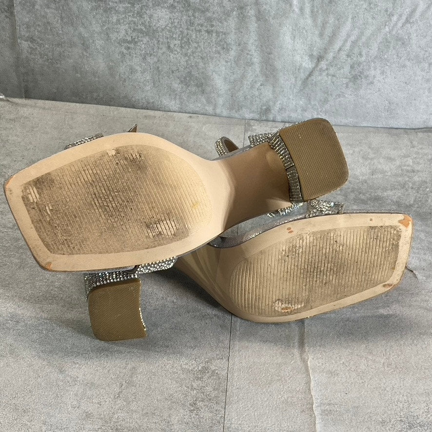 STEVE MADDEN Women's Silver Rhinestone Embellished Tiaa Square-Toe Two-Piece