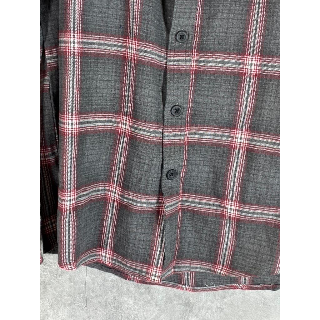 THE AMERICAN OUTDOORSMAN Men's Gray/Red Plaid Button-Up Flannel Shirt SZ L