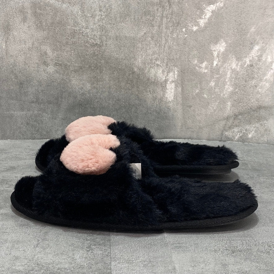 JENNI Black Open-Toe Faux-Fur Heart Slides SZ M (7-8)