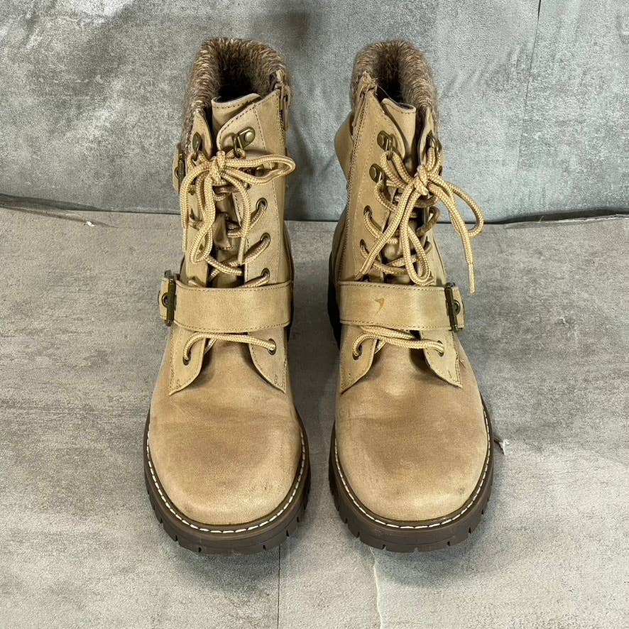 CLIFFS By WHITE MOUNTAIN Women's Natural/Fabric Marlee Lace-Up Boots SZ 8