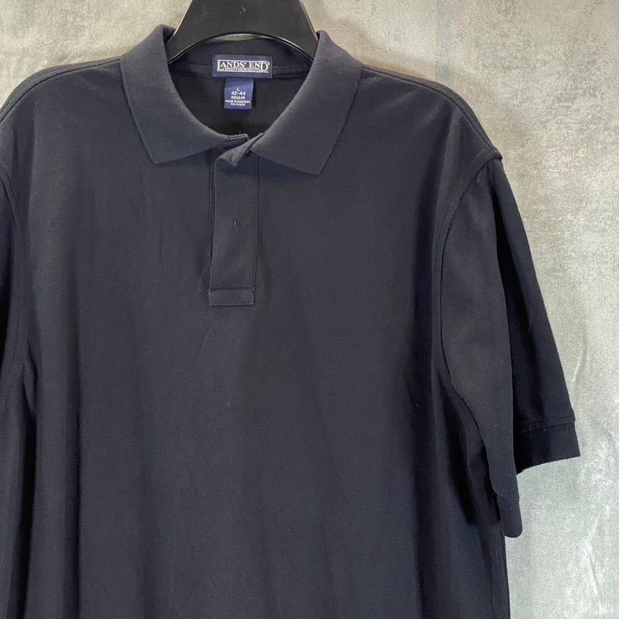 LANDS END Men's Black Solid Regular Short-Sleeve Polo Shirt SZ L