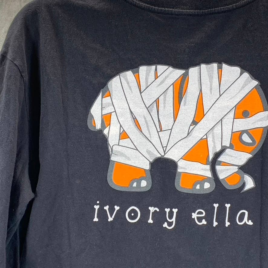 IVORY ELLA Women's Black Graphic Crewneck Long Sleeve T-Shirt SZ M