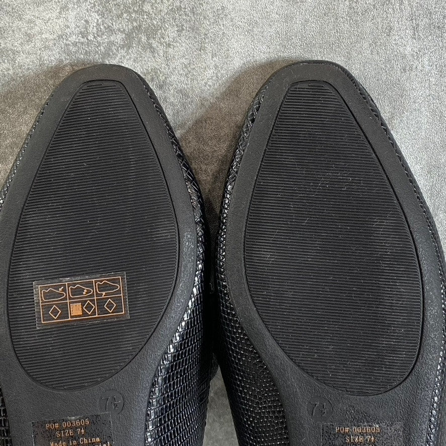 JOURNEE COLLECTION Women's Black Lizard Embossed Hazina Square-Toe Slip-On Mules