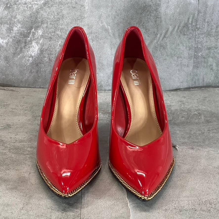 BAR III Women's Red Patent Binsa Ball-Chain Trim Pointed-Toe Pumps SZ 8.5