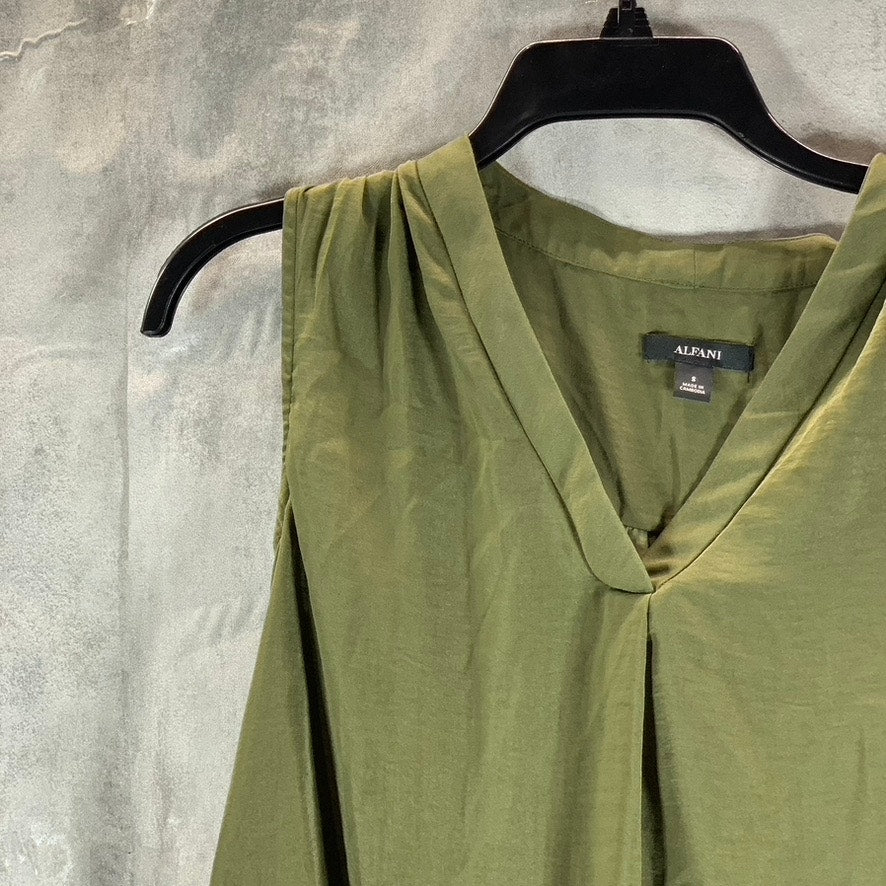 ALFANI Women's Burnt Olive Satin V-Neck Sleeveless Top SZ S