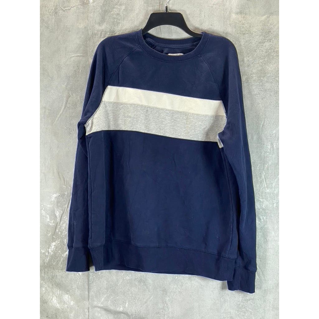 GOODFELLOW & CO Men's Navy/Grey Striped Crewneck Fleece Pullover Sweatshirt SZ L