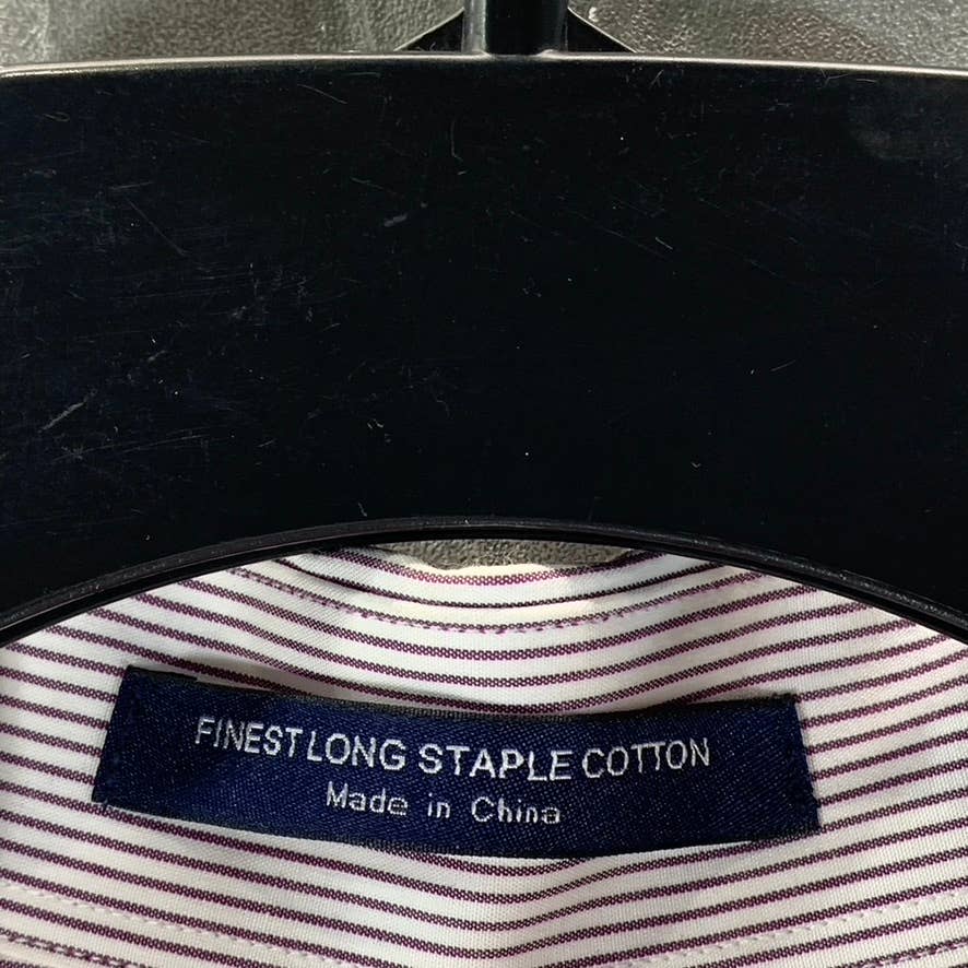 PAUL FREDRICK Men's Burgundy Pinstripe Button-Up Long-Sleeve Dress Shirt SZ15-32