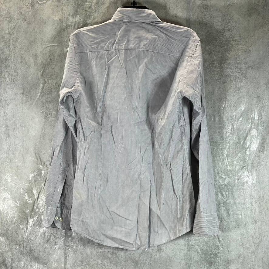 ETON Men's Grey Striped Slim Button-Up Long-Sleeve Poplin Shirt SZ S(38/15)