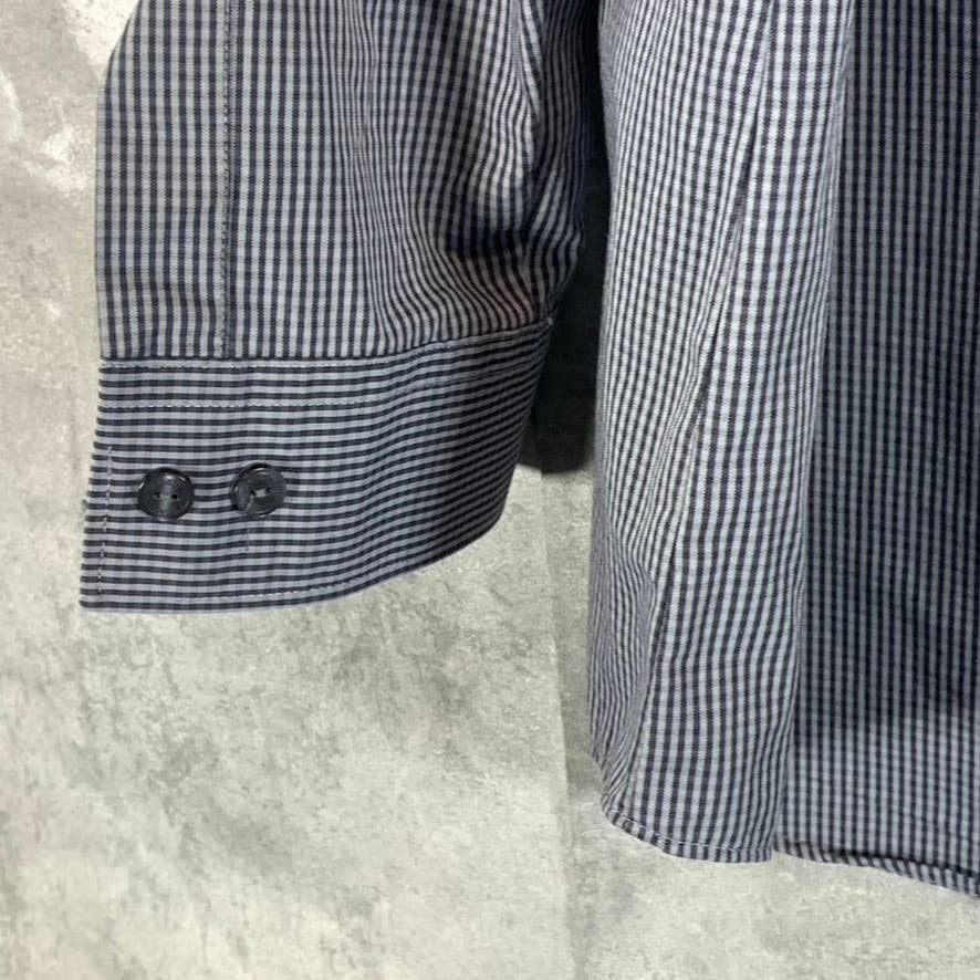 KENNETH COLE REACTION Men's Black Mini Gingham Slim-Fit Dress Shirt SZ 17 32/33