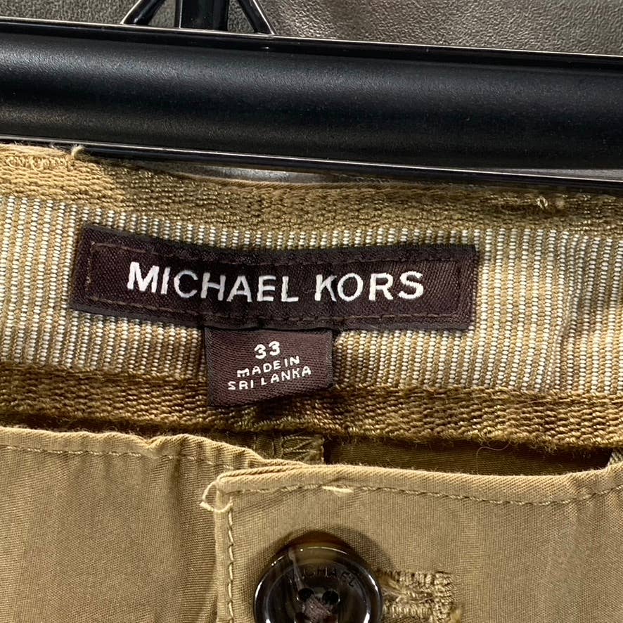 MICHAEL KORS Men's Khaki Regular-Fit Washed Cotton Bermuda Shorts SZ 33